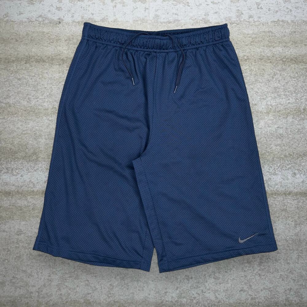 Vintage Y2K Nike Gym Shorts Mens XL Navy Blue Polyester Mesh Black Swoosh